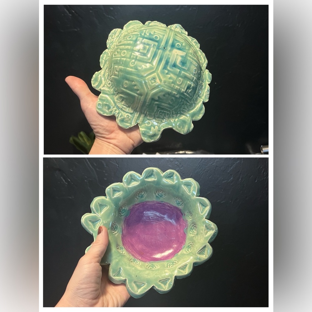 Weird Boho Abstract Handmade Ceramic Handcrafted Green & Purple Ceramic Bowl XL